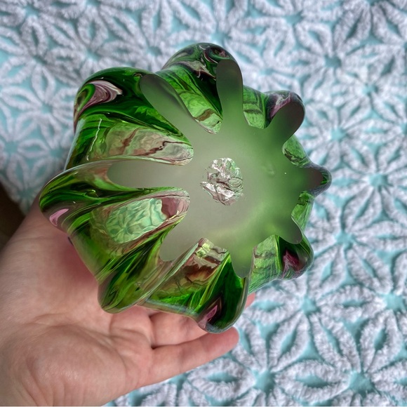 Vintage Teleflora vase hand blown glass ruffle watermelon art glass vase - Picture 3 of 5